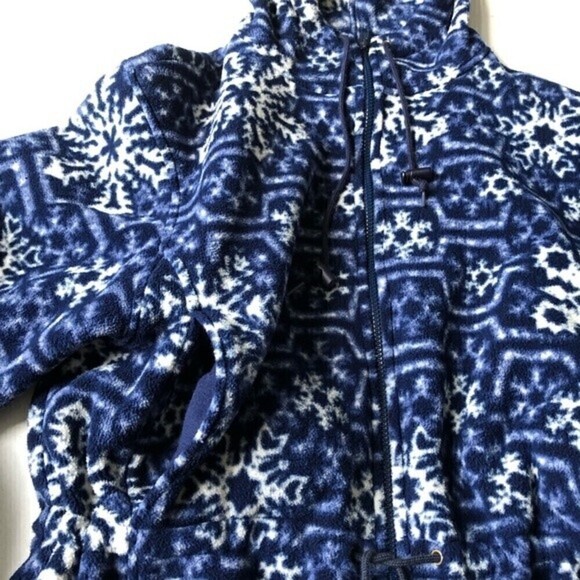 LL Bean Vintage USA Made Polartec Snowflake Fleece Hoodie Parka Jacket Blue - Picture 7 of 16
